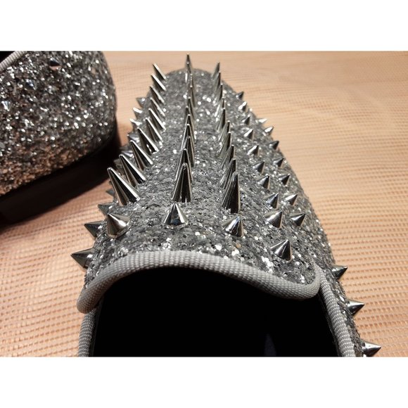 New Enzo Silver Spike Shoes Slip On Loafers Sparkle Mens 9.5 Prom Club Wedding main image 4